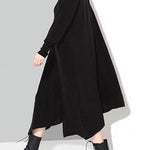 Solid Black Woman Winter Asymmetric Knitted Sweater Dress