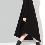 Solid Black Woman Winter Asymmetric Knitted Sweater Dress
