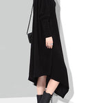 Solid Black Woman Winter Asymmetric Knitted Sweater Dress