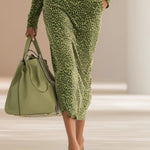 Retro Leopard Print Stand Collar Velvet Top + Skirt Set