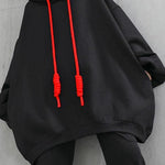 Style Black hooded Pockets Drawstring Fall Loose Sweatshirts Top