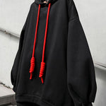 Style Black hooded Pockets Drawstring Fall Loose Sweatshirts Top