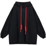 Style Black hooded Pockets Drawstring Fall Loose Sweatshirts Top