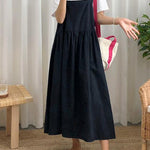 2025 Style Spaghetti Strap Cinched linen cotton clothes For Women Sewing black Dress