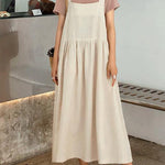 2025 Style Spaghetti Strap Cinched linen cotton clothes For Women Sewing black Dress