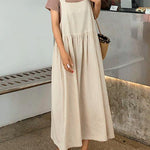 2025 Style Spaghetti Strap Cinched linen cotton clothes For Women Sewing black Dress