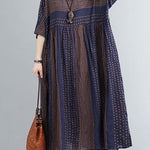 Style o neck Extra large hem cotton summer pattern Work blue striped loose Dress