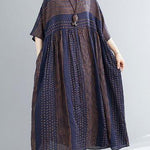 Style o neck Extra large hem cotton summer pattern Work blue striped loose Dress