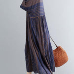 Style o neck Extra large hem cotton summer pattern Work blue striped loose Dress