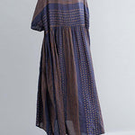 Style o neck Extra large hem cotton summer pattern Work blue striped loose Dress