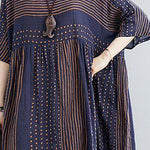 Style o neck Extra large hem cotton summer pattern Work blue striped loose Dress
