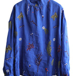 Stylish Blue Embroideried retro Linen Blouse Tops Spring