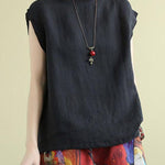 Stylish Green O-Neck Sleeveless Linen Summer Tops