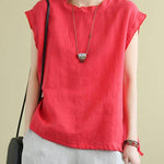 Stylish Green O-Neck Sleeveless Linen Summer Tops