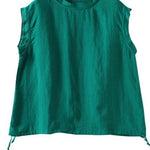 Stylish Green O-Neck Sleeveless Linen Summer Tops