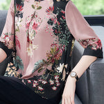 Stylish Pink Stand Collar Print Side Open Silk Shirt Tops Half Sleeve