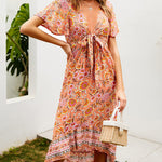 Zeagoo Women's Bohemian Floral Tie Front V Neck Midi Dresses