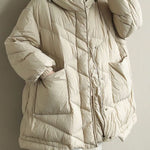 Trendy Beige Stand Collar Warm Winter Duck Down Coat