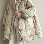 Trendy Beige Stand Collar Warm Winter Duck Down Coat