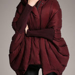 Trendy Mulberry hooded zippered Cloak Sleeves Winter Duck Down coat