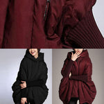 Trendy Mulberry hooded zippered Cloak Sleeves Winter Duck Down coat