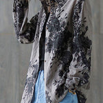 Unique Grey Peter Pan Collar Button Print Fall Blouses Long sleeve