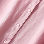 Unique Pink Peter Pan Collar Wrinkled Linen Holiday Dress Short Sleeve