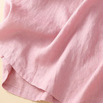 Unique Pink Peter Pan Collar Wrinkled Linen Holiday Dress Short Sleeve