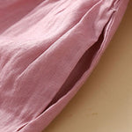 Unique Pink Peter Pan Collar Wrinkled Linen Holiday Dress Short Sleeve
