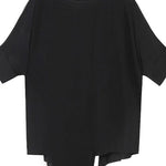 Unique black cotton clothes o neck asymmetric summer shirt
