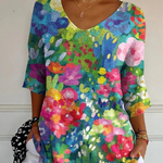 Louise | Painterly Floral V-Neck Tunic