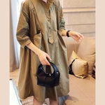 Vintage Pink Pockets Button Fall Half Sleeve Shirt dress