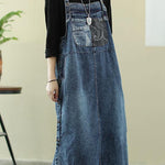 Vivid denim blue tunic dress Slash neck Hole Maxi Dress