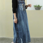 Vivid denim blue tunic dress Slash neck Hole Maxi Dress