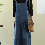 Vivid denim blue tunic dress Slash neck Hole Maxi Dress