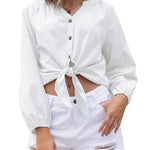 Tie Knot Front Tops Cotton Blouse Shirts - Zeagoo (Us Only)