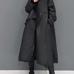 Women Black Hooded Pockets Fine Cotton Filled Witner Coat Winter