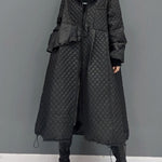 Women Black Hooded Pockets Fine Cotton Filled Witner Coat Winter