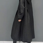 Women Black Hooded Pockets Fine Cotton Filled Witner Coat Winter