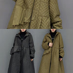 Women Black Hooded Pockets Fine Cotton Filled Witner Coat Winter
