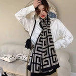 Women Black Maze Print Fine Cotton Scarf