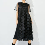 Women Black O-Neck Patchwork Dot Tulle Holiday Dress Summer