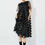 Women Black O-Neck Patchwork Dot Tulle Holiday Dress Summer