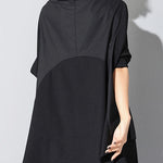 Women Black Turtleneck Patchwork Pockets Fall Top Long sleeve