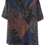 Women Blue Yellow V Neck Cotton Linen Blouse Tops Summer