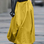 Women Cotton High Elastic Waist Side Pocket Zipper Solid Casual Skirts
