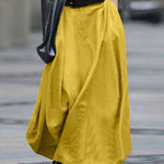 Women Cotton High Elastic Waist Side Pocket Zipper Solid Casual Skirts