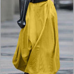 Women Cotton High Elastic Waist Side Pocket Zipper Solid Casual Skirts