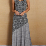 Women Khaki V Neck Patchwork Print Party Long Dress Sleeveless