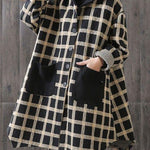 Women Plaid Pockets Button Fall Thick Hoodies Outwear Long sleeve